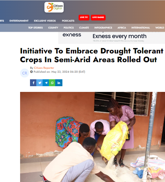 Initiative To Embrace Drought Tolerant Crops In Semi-Arid Areas Rolled Out